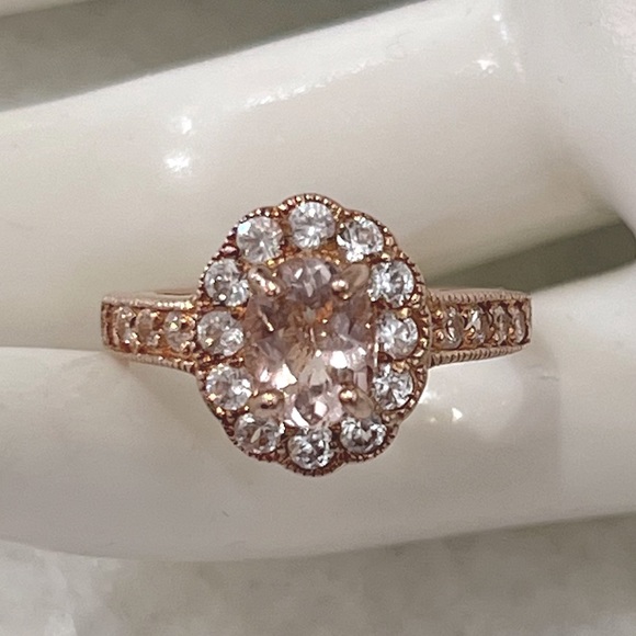 Marropino Morganite Cambodian White Zircon Vermeil RG Sterling Silver Halo Ring